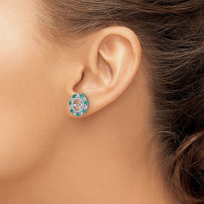 Sterling Silver Rhodium Created Emerald Earring Jacket