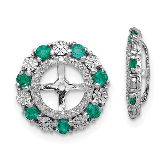Sterling Silver Rhodium Created Emerald Earring Jacket