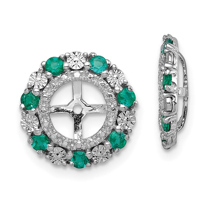 Sterling Silver Rhodium Created Emerald Earring Jacket