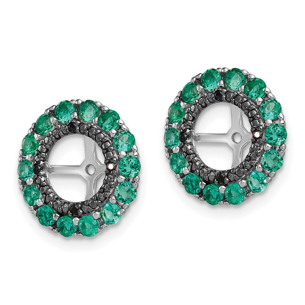 Sterling Silver Rhodium Created Emerald & Black Sapphire Earring Jacket