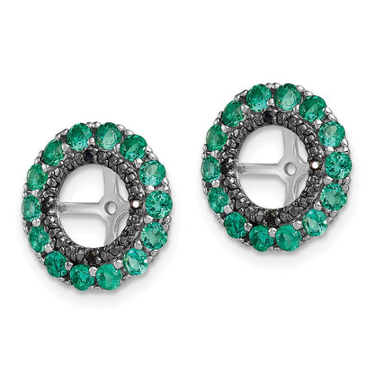 Sterling Silver Rhodium Created Emerald & Black Sapphire Earring Jacket