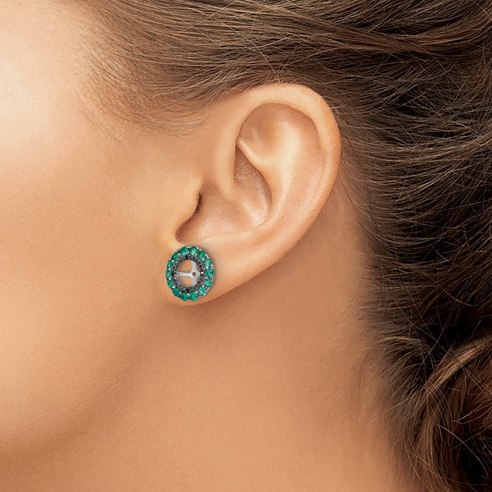 Sterling Silver Rhodium Created Emerald & Black Sapphire Earring Jacket
