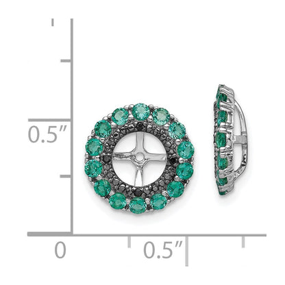 Sterling Silver Rhodium Created Emerald & Black Sapphire Earring Jacket