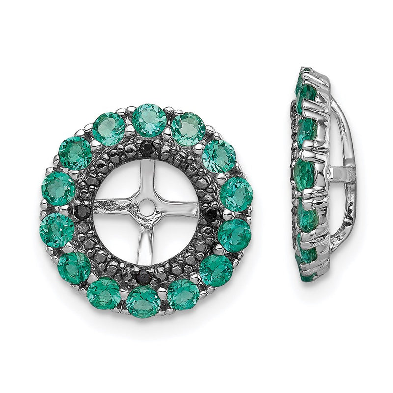 Sterling Silver Rhodium Created Emerald & Black Sapphire Earring Jacket
