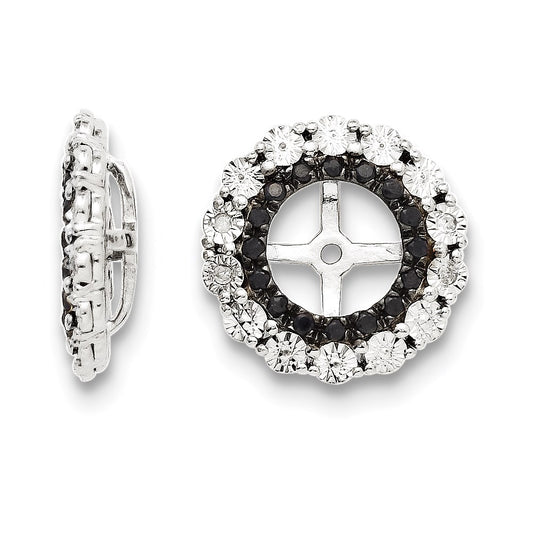 Sterling Silver Rhodium Diamond & Black Sapphire Earring Jacket