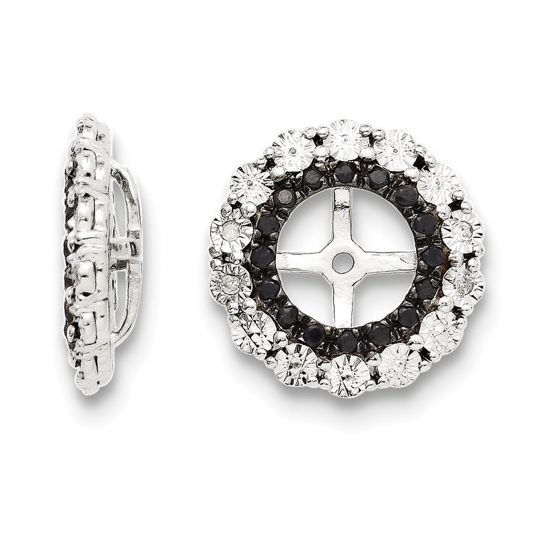 Sterling Silver Rhodium Diamond & Black Sapphire Earring Jacket
