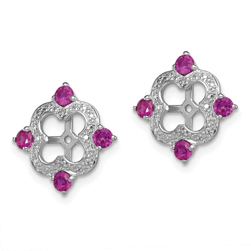 Sterling Silver Rhodium Diamond & Created Ruby Earring Jacket