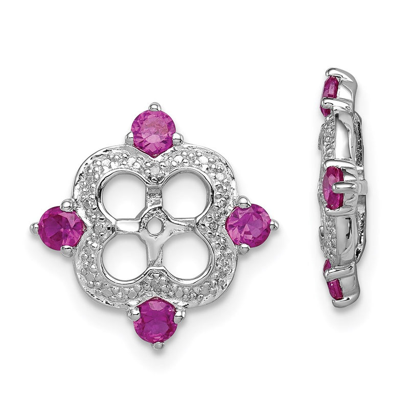 Sterling Silver Rhodium Diamond & Created Ruby Earring Jacket