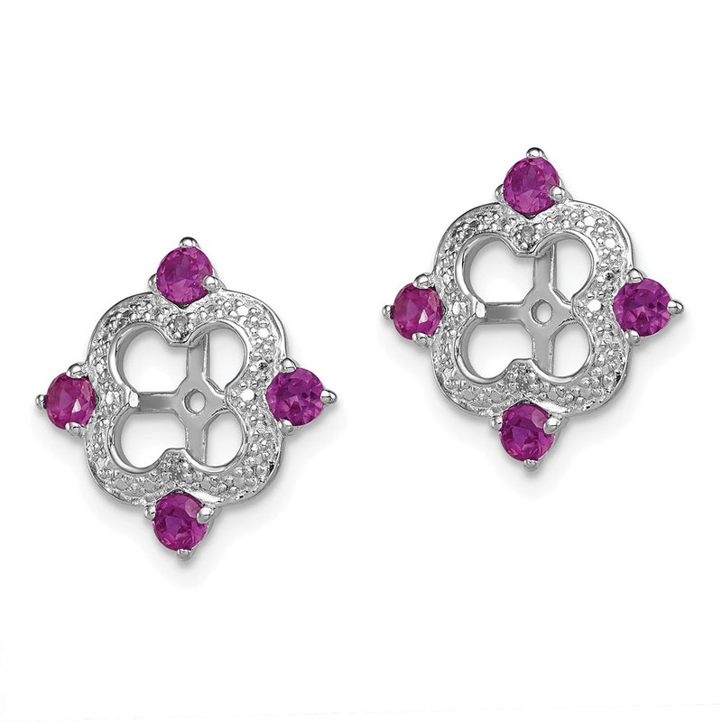 Sterling Silver Rhodium Diamond & Rhodolite Garnet Earring Jacket