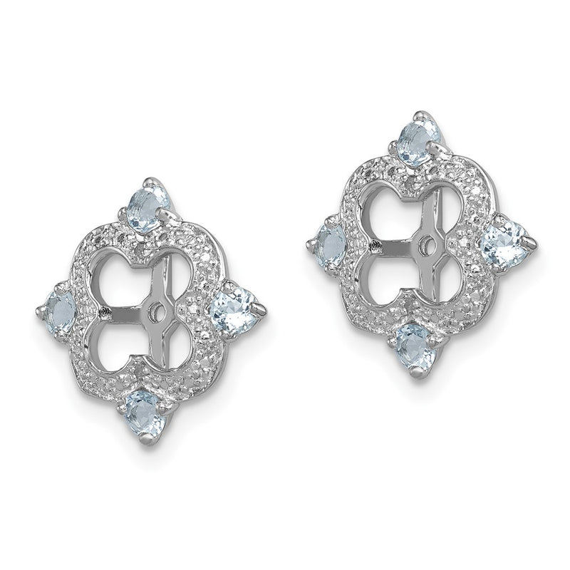 Sterling Silver Rhodium Diamond & Aquamarine Earring Jacket