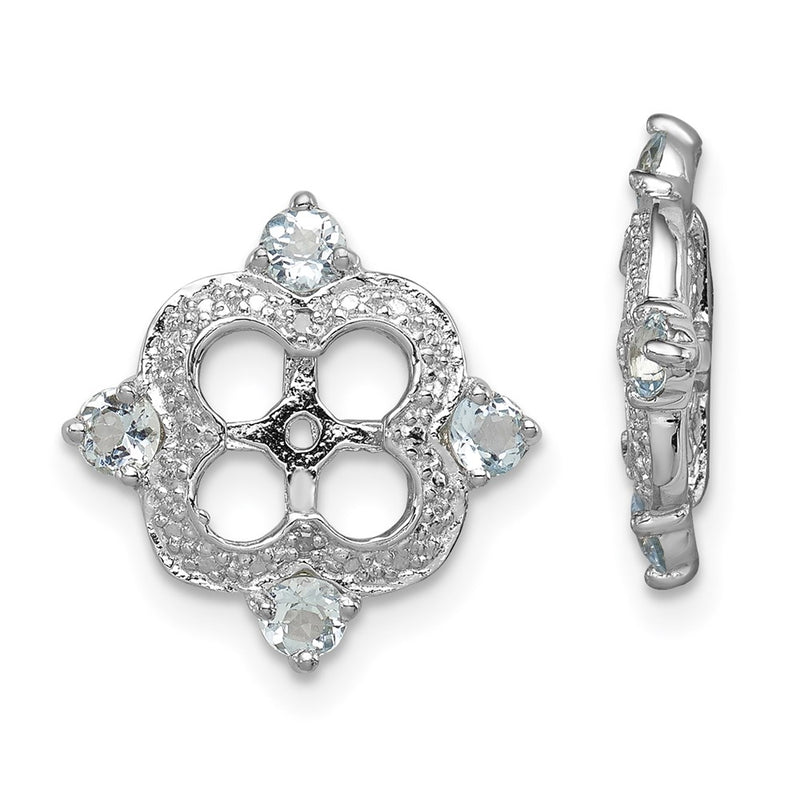 Sterling Silver Rhodium Diamond & Aquamarine Earring Jacket