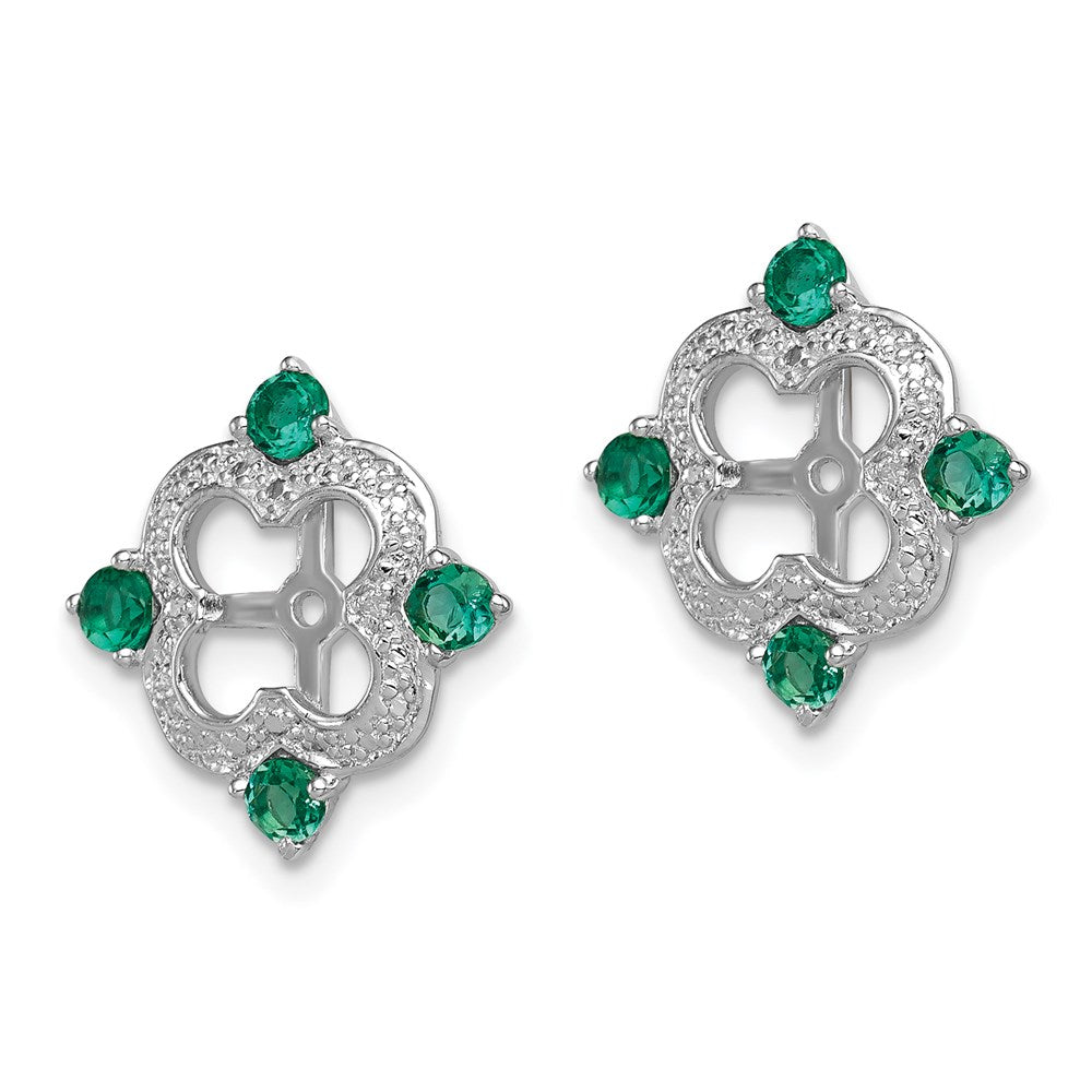 Sterling Silver Rhodium Diamond & Created Emerald Earring Jacket