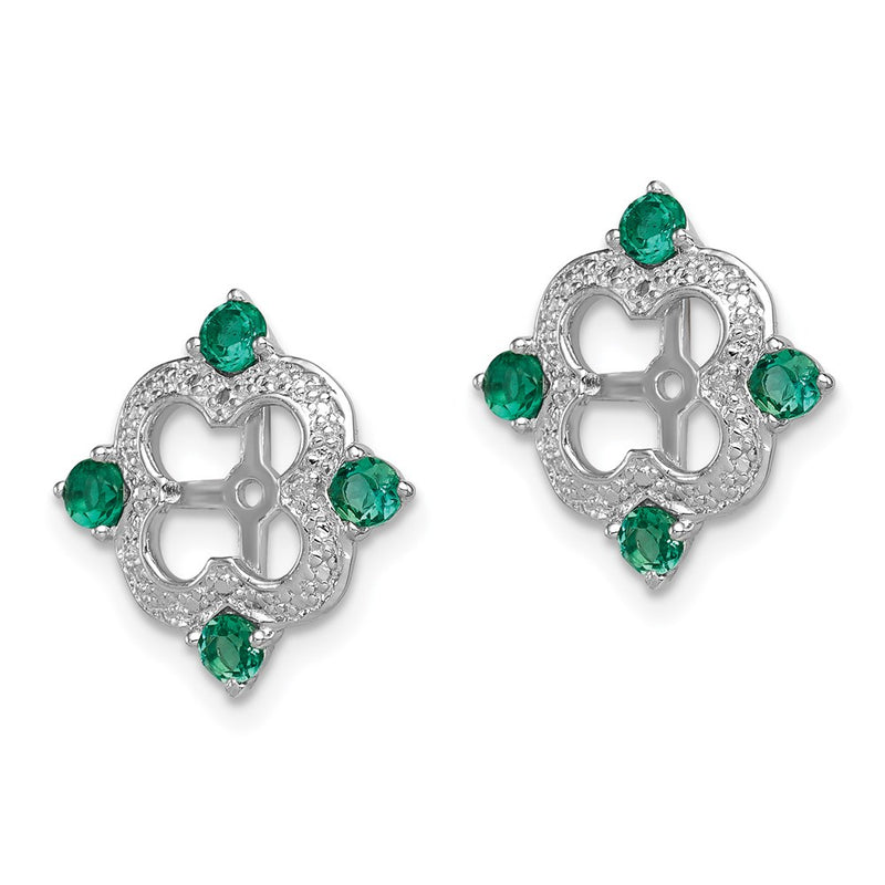 Sterling Silver Rhodium Diamond & Created Emerald Earring Jacket