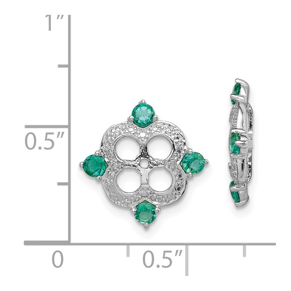 Sterling Silver Rhodium Diamond & Created Emerald Earring Jacket