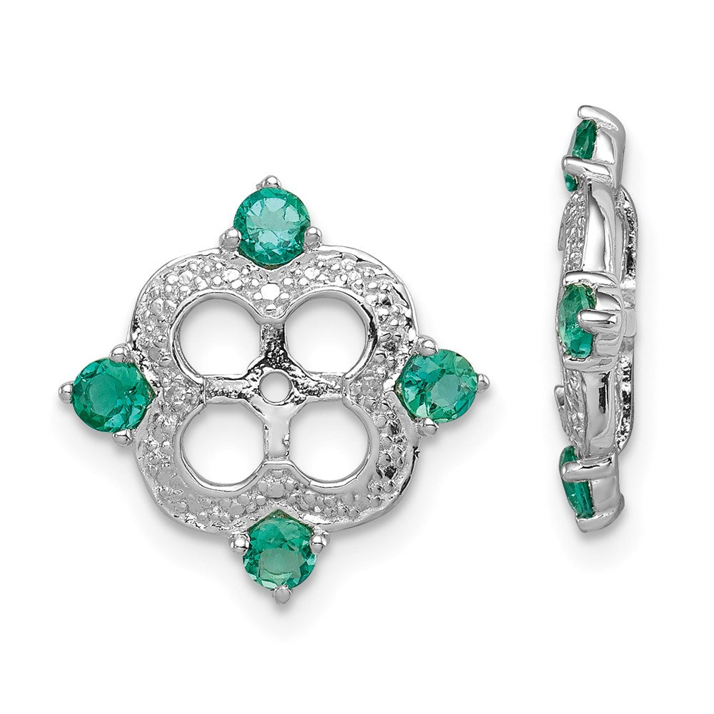 Sterling Silver Rhodium Diamond & Created Emerald Earring Jacket