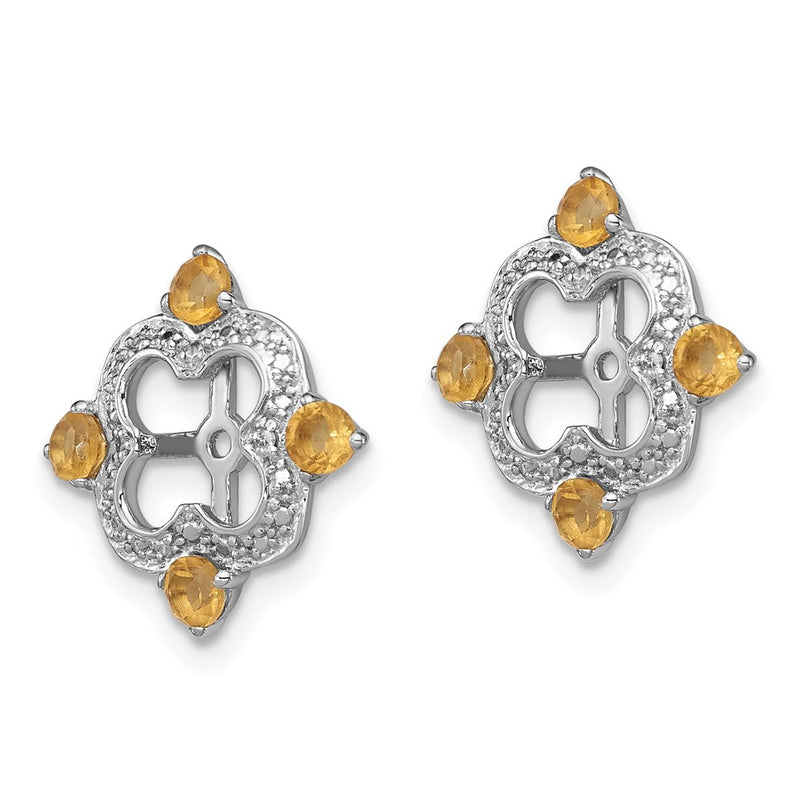 Sterling Silver Rhodium Diamond & Citrine Earring Jacket