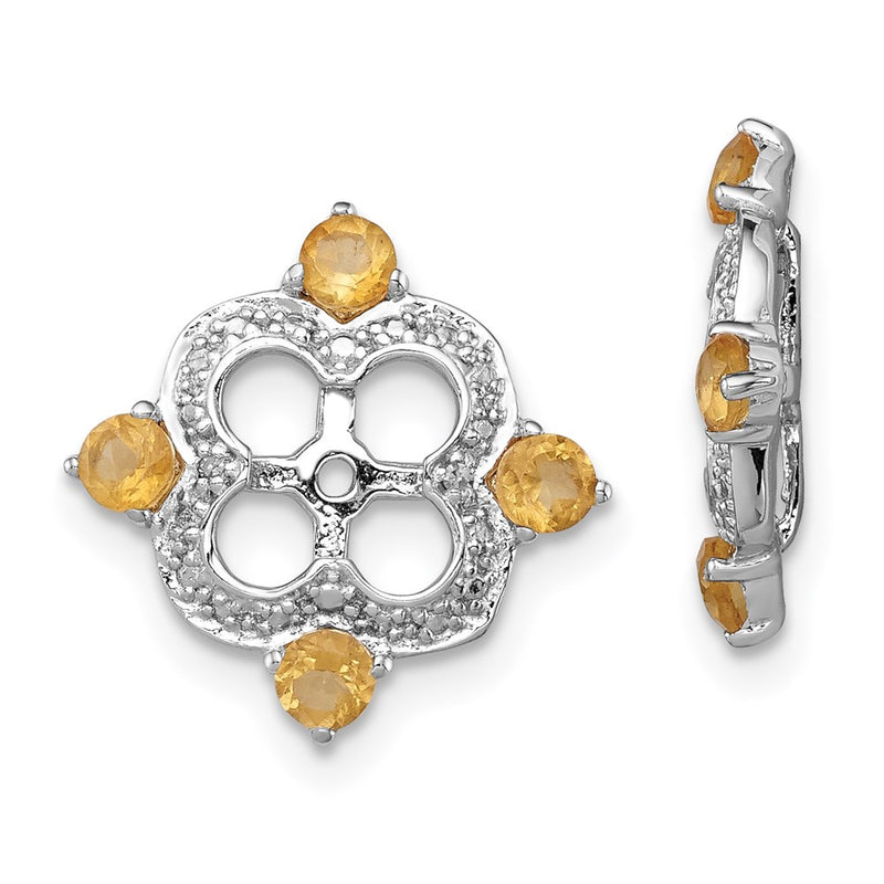 Sterling Silver Rhodium Diamond & Citrine Earring Jacket