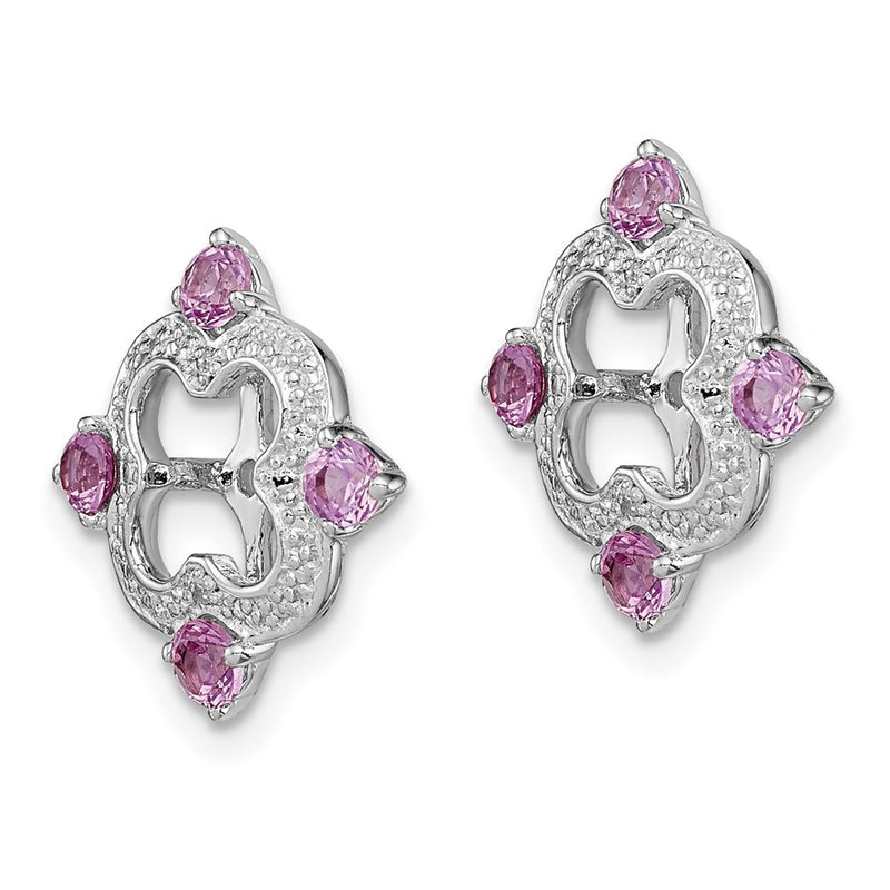 Sterling Silver Rhodium Diamond & Created Pink Sapphire Earring Jacket