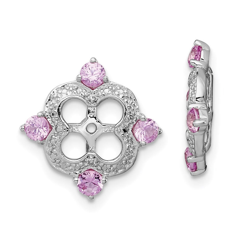 Sterling Silver Rhodium Diamond & Created Pink Sapphire Earring Jacket