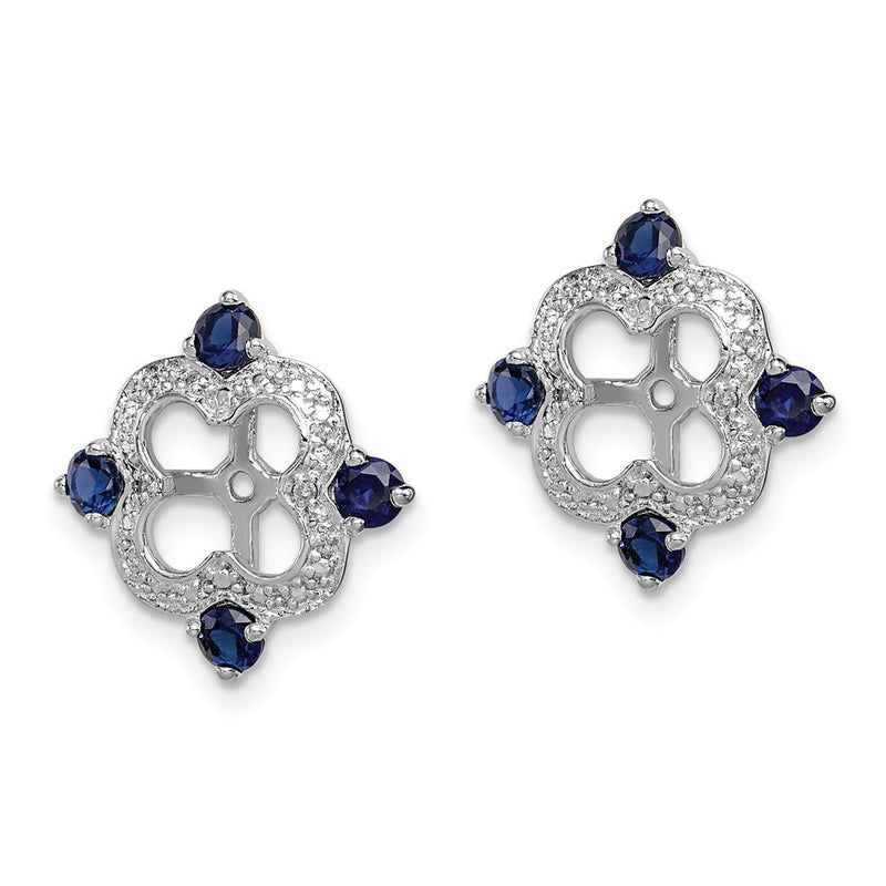 Sterling Silver Rhodium Diamond & Created Sapphire Earring Jacket
