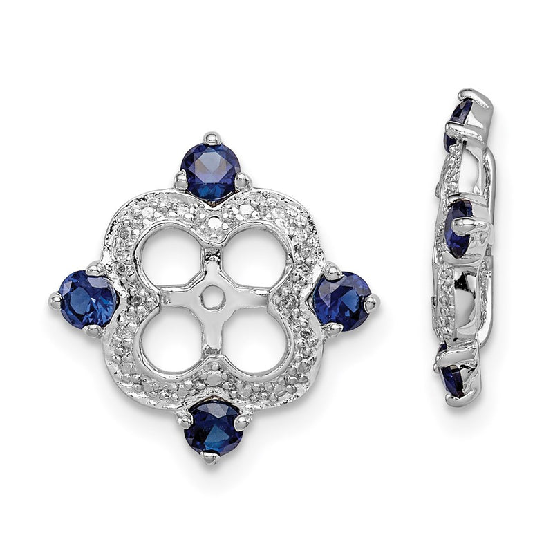 Sterling Silver Rhodium Diamond & Created Sapphire Earring Jacket