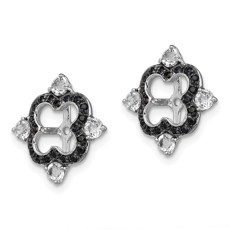 Sterling Silver Rhodium White Topaz & Black Sapphire Earring Jacket