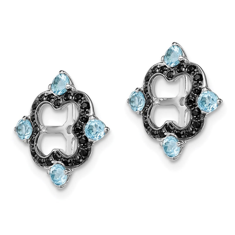 Sterling Silver Rhodium Swiss Blue Topaz & Black Sapphire Earring Jacket