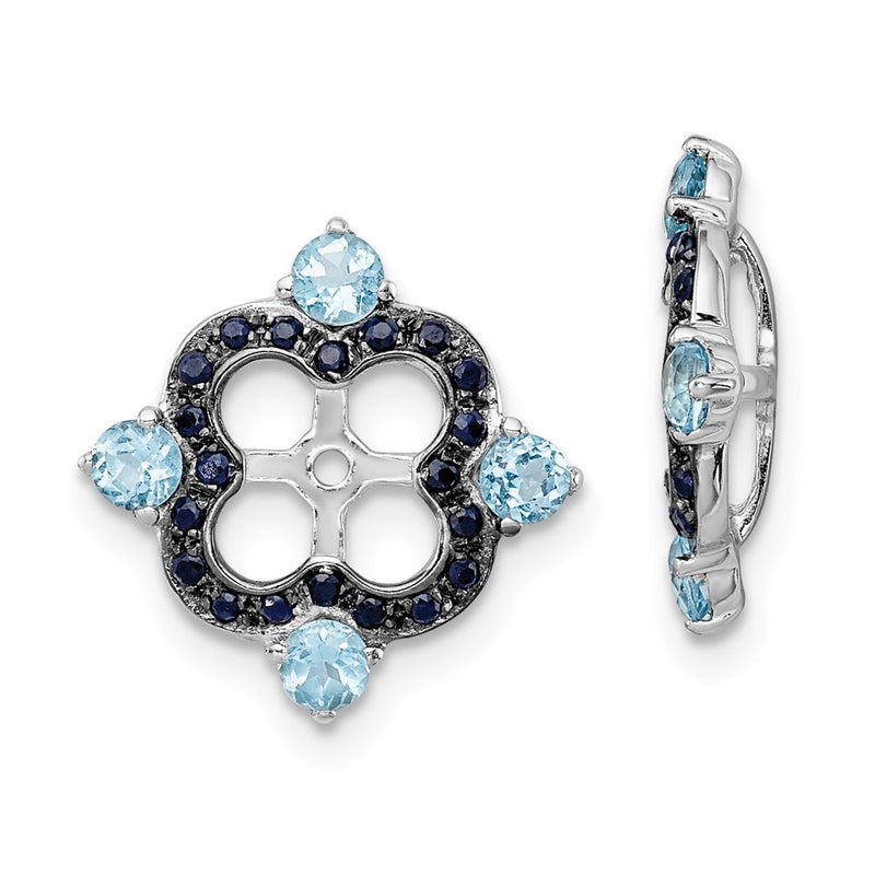 Sterling Silver Rhodium Swiss Blue Topaz & Black Sapphire Earring Jacket