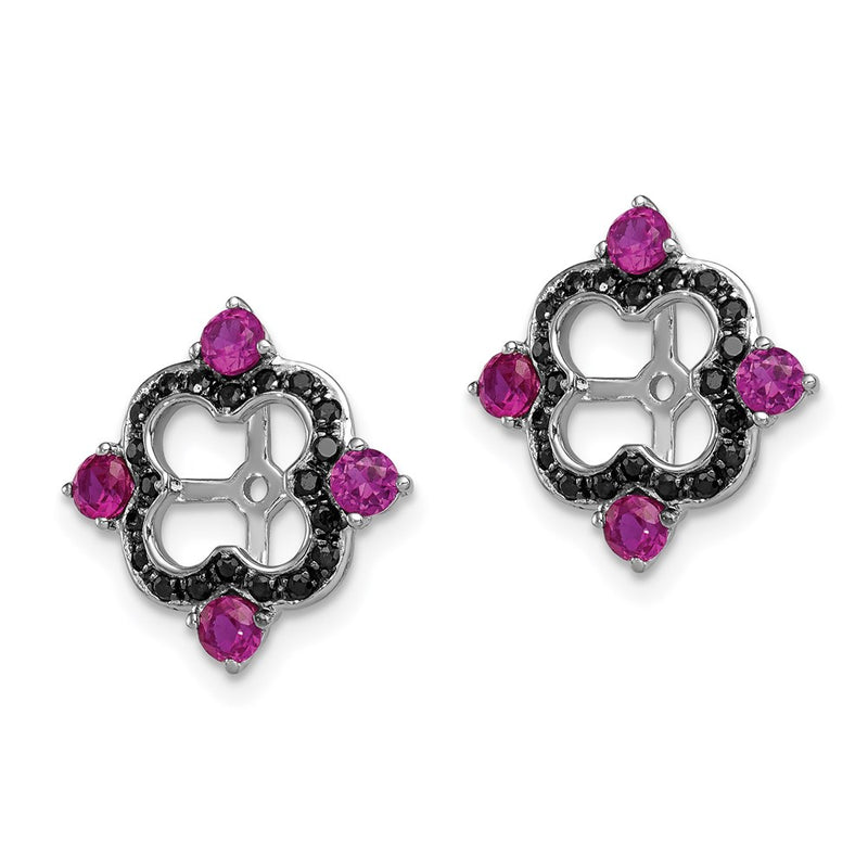 Sterling Silver Rhodium Created Ruby & Black Sapphire Earring Jacket