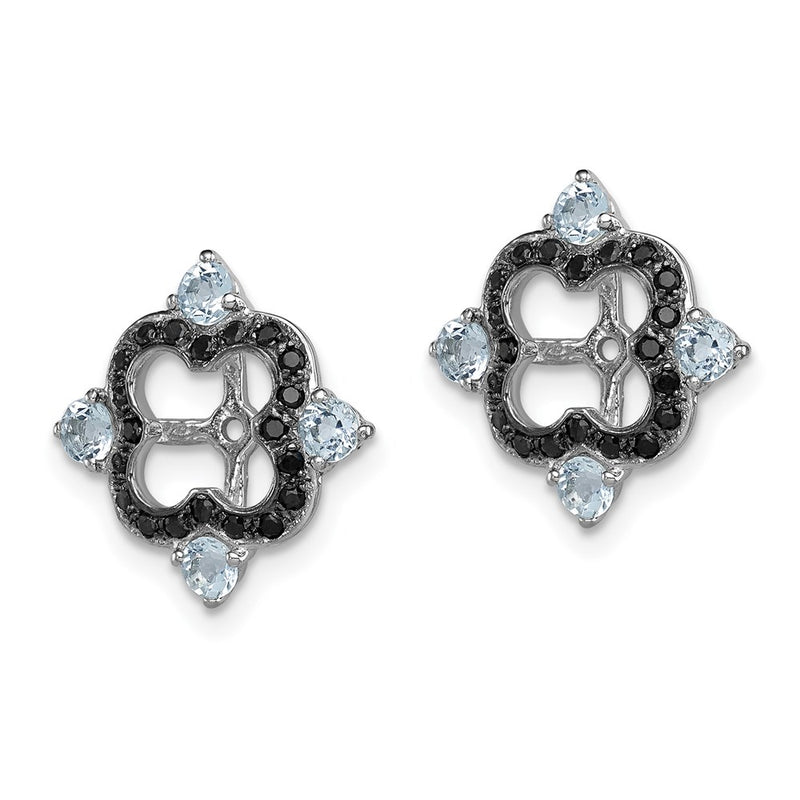 Sterling Silver Rhodium Aquamarine & Black Sapphire Earring Jacket