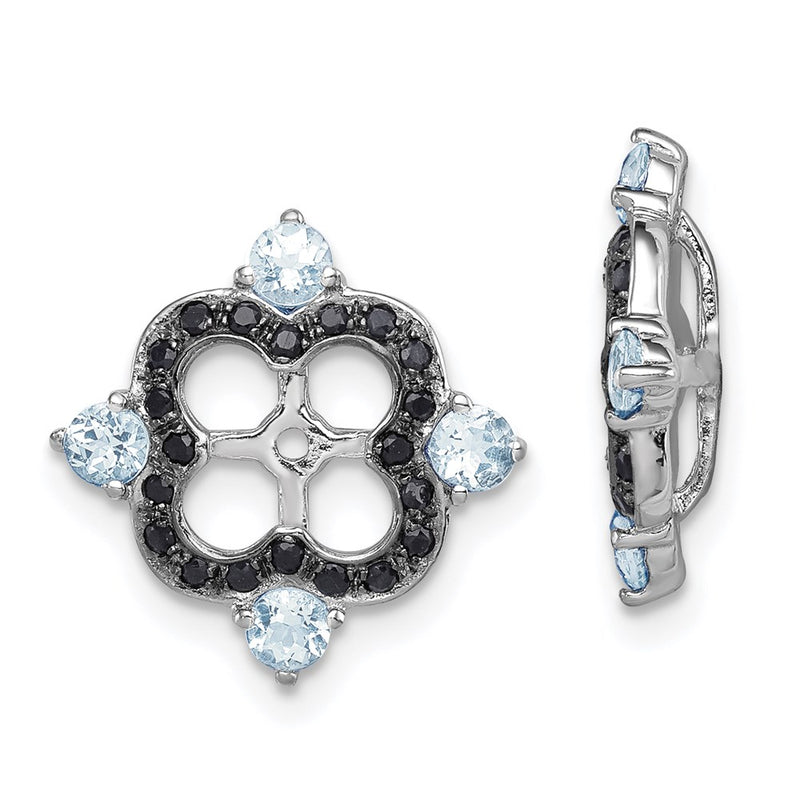 Sterling Silver Rhodium Aquamarine & Black Sapphire Earring Jacket