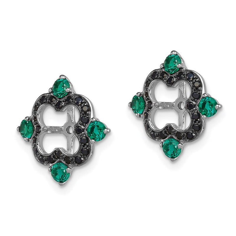 Sterling Silver Rhodium Created Emerald & Black Sapphire Earring Jacket