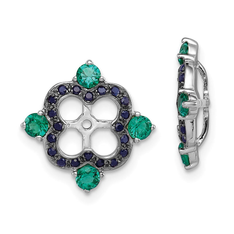 Sterling Silver Rhodium Created Emerald & Black Sapphire Earring Jacket