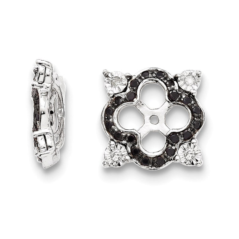 Sterling Silver Rhodium Diamond & Black Sapphire Earring Jacket
