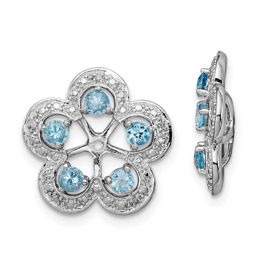 Sterling Silver Rhodium Diamond & Swiss Blue Topaz Earring Jacket