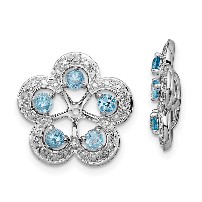Sterling Silver Rhodium Diamond & Swiss Blue Topaz Earring Jacket