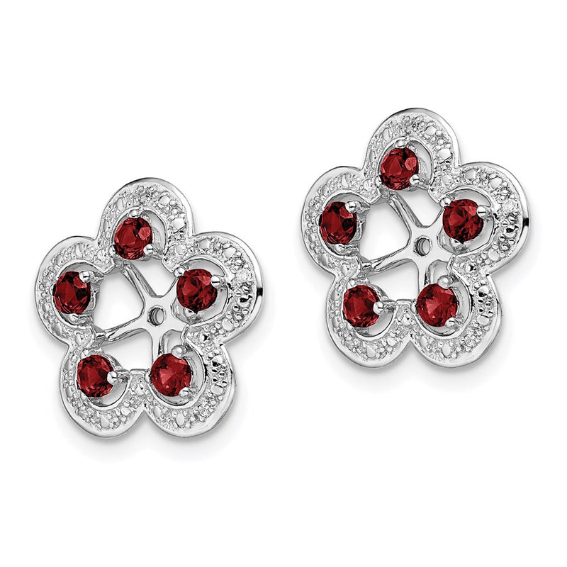 Sterling Silver Rhodium Diamond & Garnet Earring Jacket