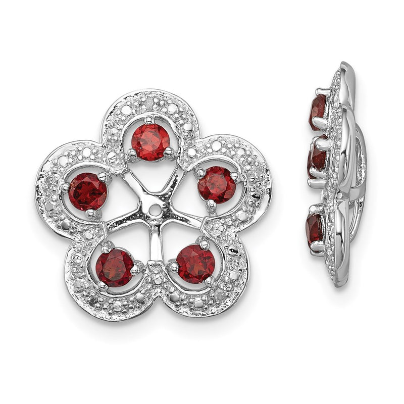 Sterling Silver Rhodium Diamond & Garnet Earring Jacket