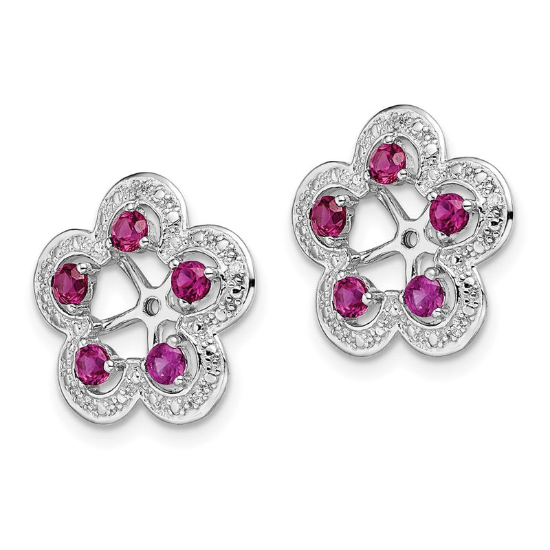 Sterling Silver Rhodium Diamond & Created Ruby Earring Jacket