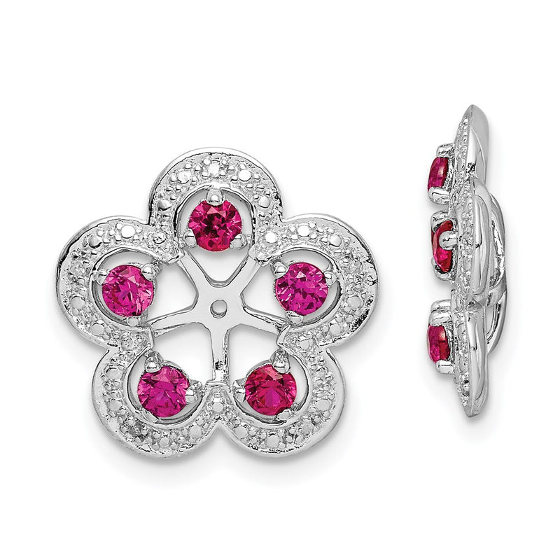 Sterling Silver Rhodium Diamond & Created Ruby Earring Jacket