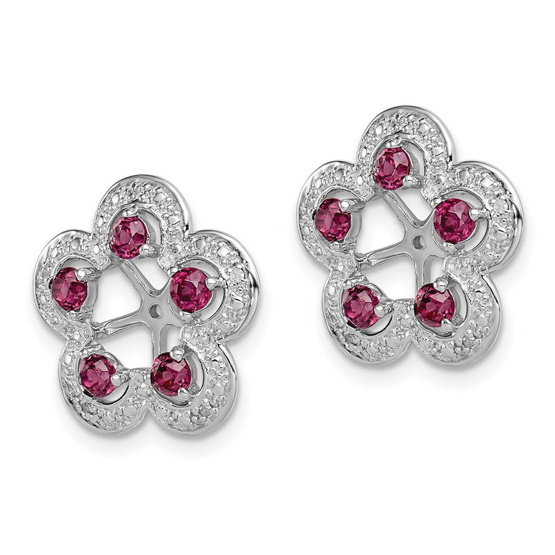 Sterling Silver Rhodium Diamond & Rhodolite Garnet Earring Jacket
