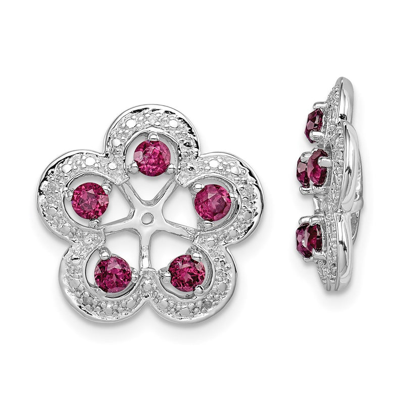 Sterling Silver Rhodium Diamond & Rhodolite Garnet Earring Jacket