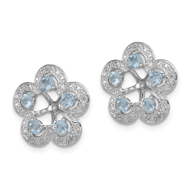 Sterling Silver Rhodium Diamond & Aquamarine Earring Jacket
