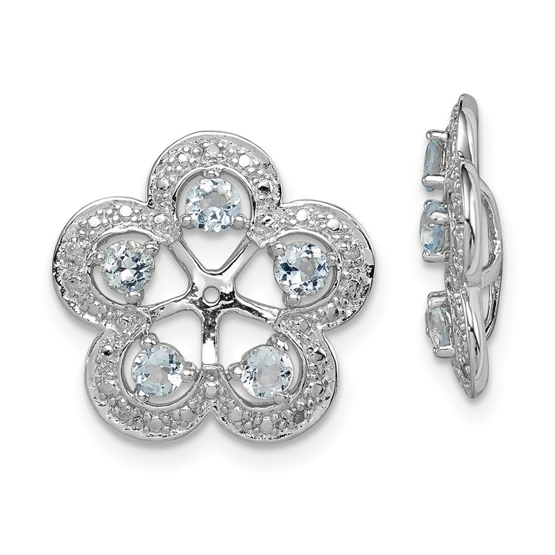 Sterling Silver Rhodium Diamond & Aquamarine Earring Jacket