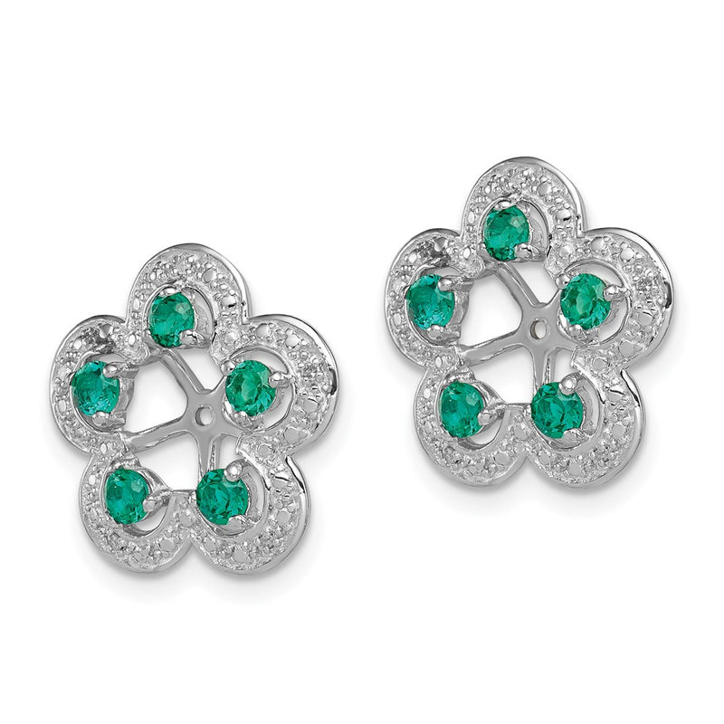 Sterling Silver Rhodium Diamond & Created Emerald Earring Jacket