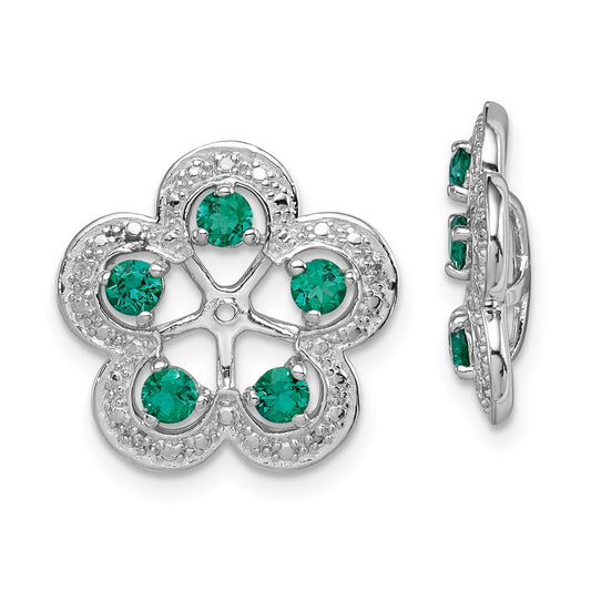 Sterling Silver Rhodium Diamond & Created Emerald Earring Jacket