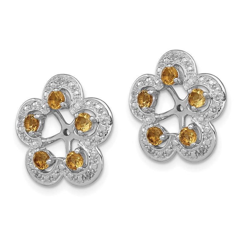 Sterling Silver Rhodium Diamond & Citrine Earring Jacket