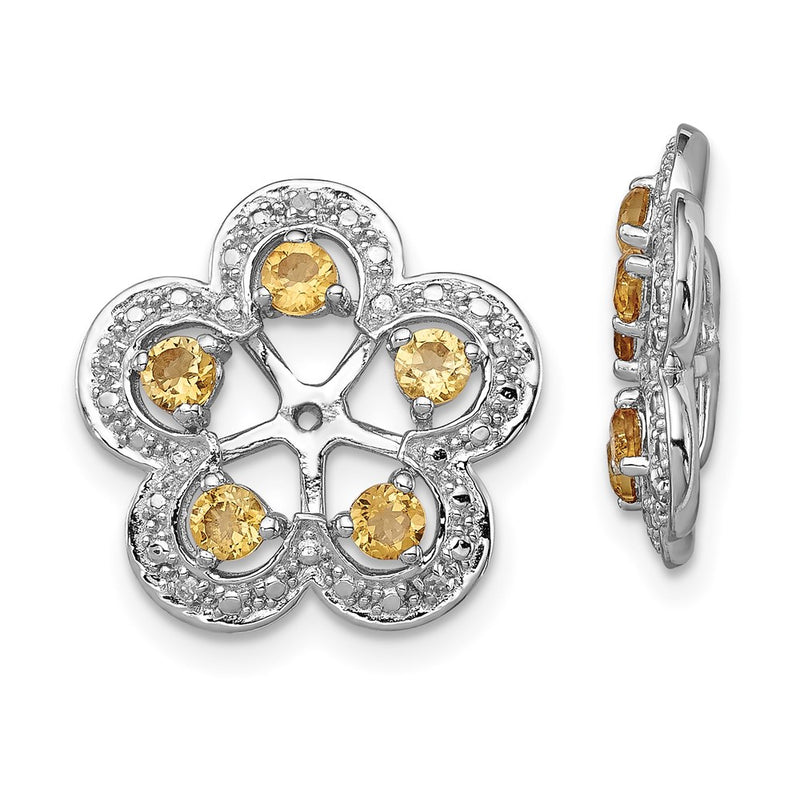 Sterling Silver Rhodium Diamond & Citrine Earring Jacket