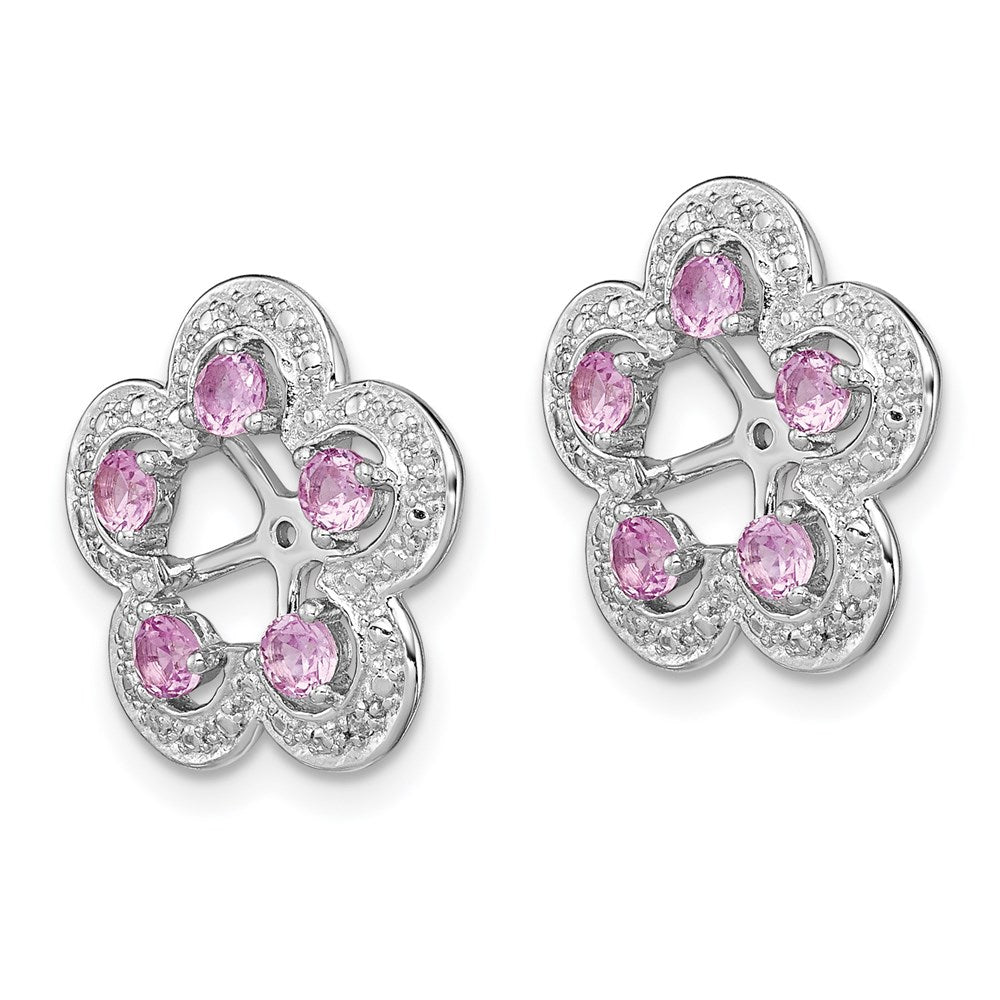 Sterling Silver Rhodium Diamond & Created Pink Sapphire Earring Jacket