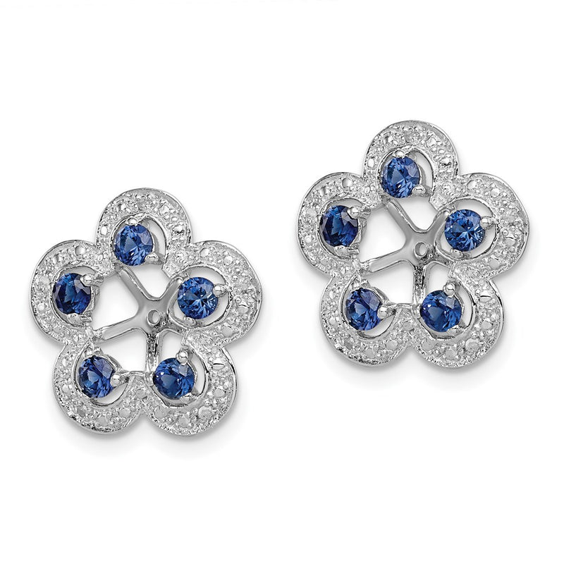 Sterling Silver Rhodium Diamond & Created Sapphire Earring Jacket